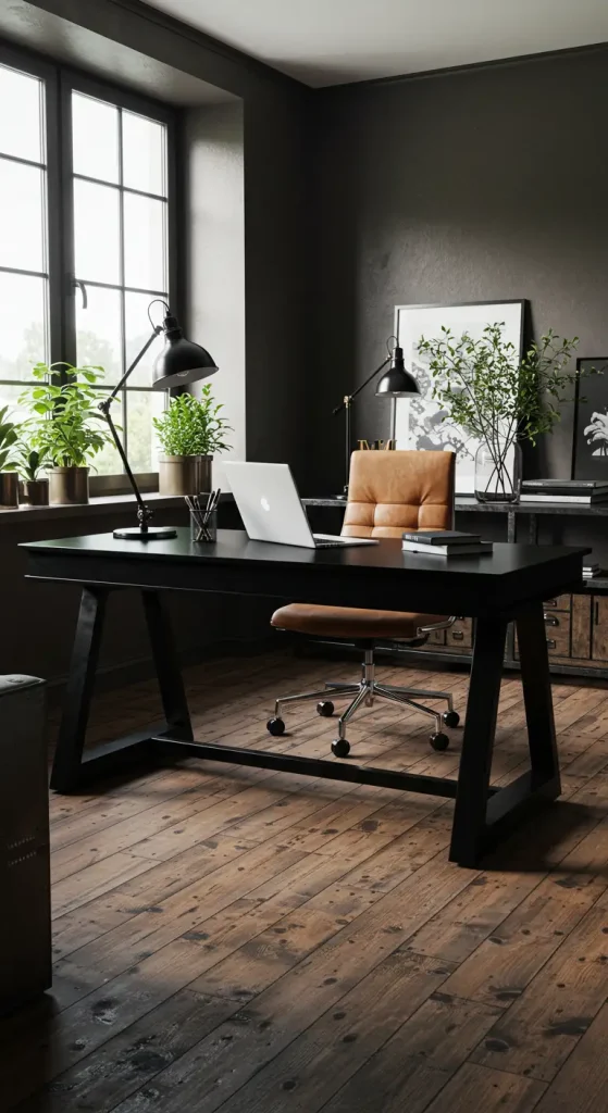 15 Home Office Ideas Black Desk 10 9. Rustic Meets Modern