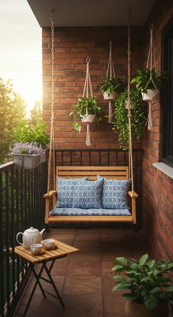 14 Small Balcony Seating Ideas 9 9. Swing Benches