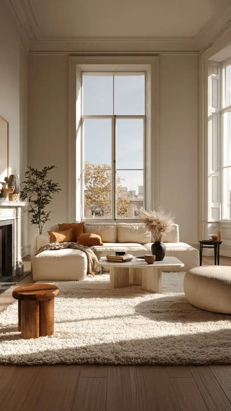13 Ways to Warm Up a Cozy Minimalist Living Room 9 Choose a Large Area Rug for Comfort