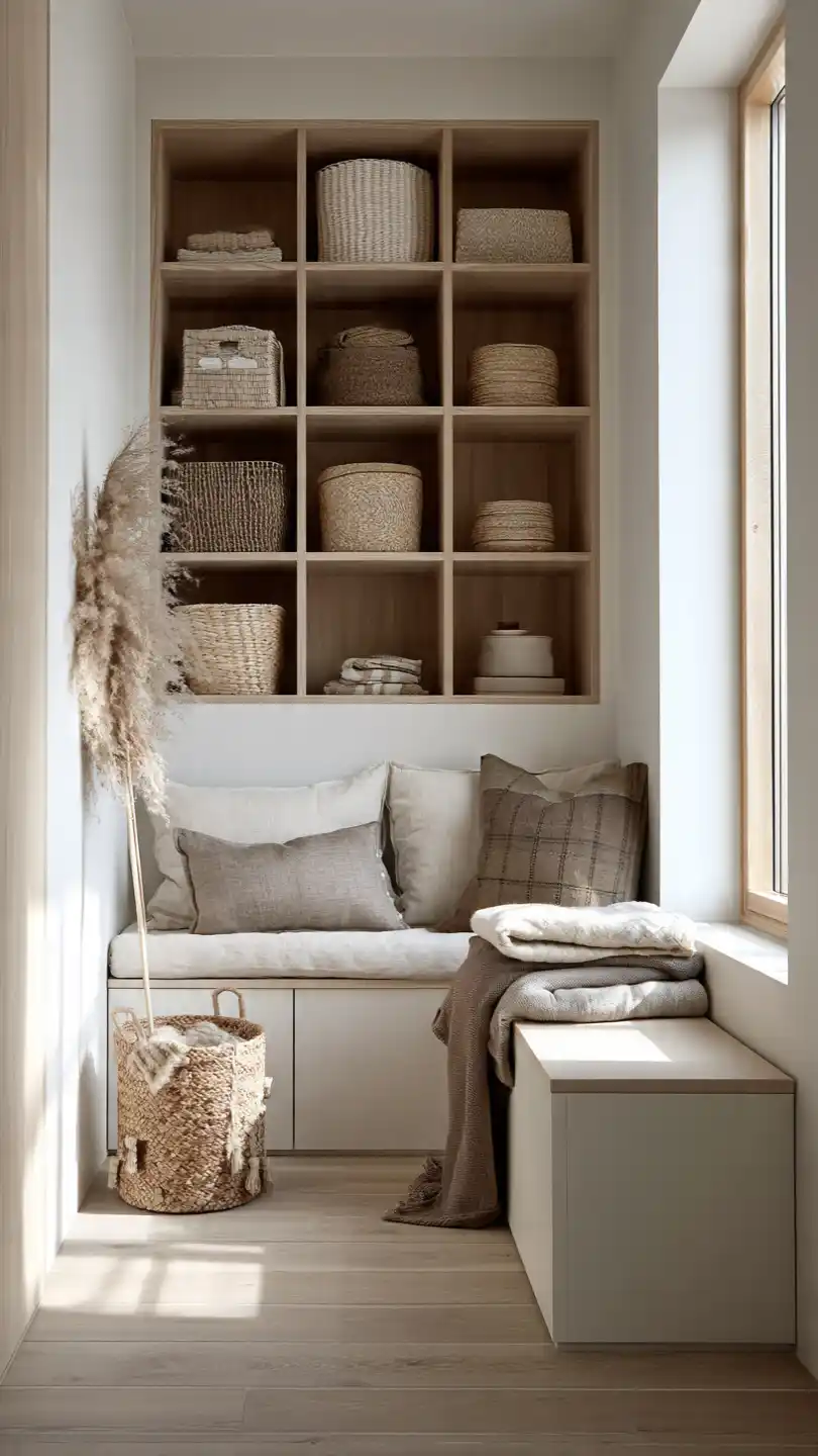 Minimalist Cozy Aesthetic: 12 Ideas for a Calm Space 11 Create Calm Through Thoughtful Storage and Organization