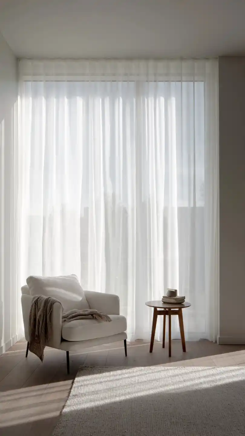 Minimalist Room Decor Ideas: 15 Stylish Home Upgrades 15 Minimalist Room Decor Using Sheer Curtains