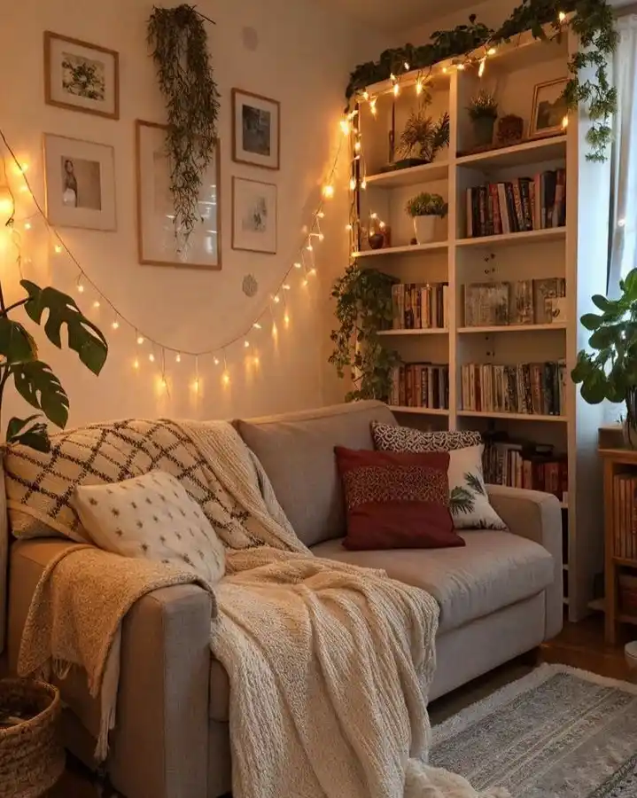 14 Minimalist Cozy Lighting Ideas for a Warm and Inviting Home 5 String Lights for a Soft Minimalist Cozy Atmosphere