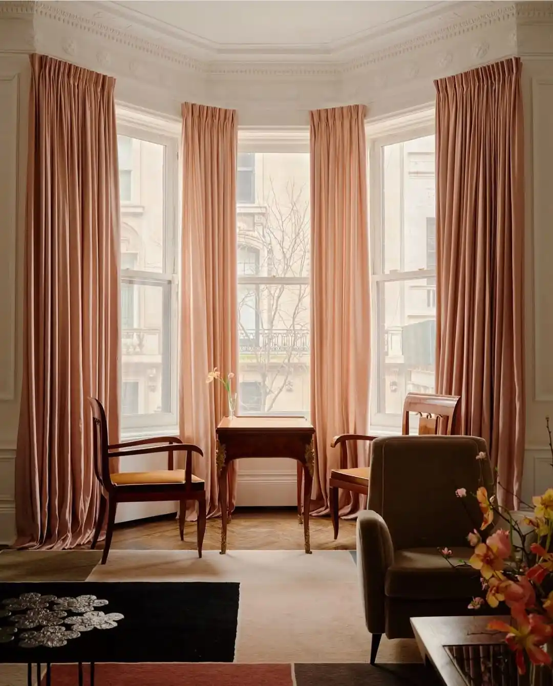 15 Curtain Ideas for Small Living Rooms That Add Height and Light 6 blush pink floral curtains
