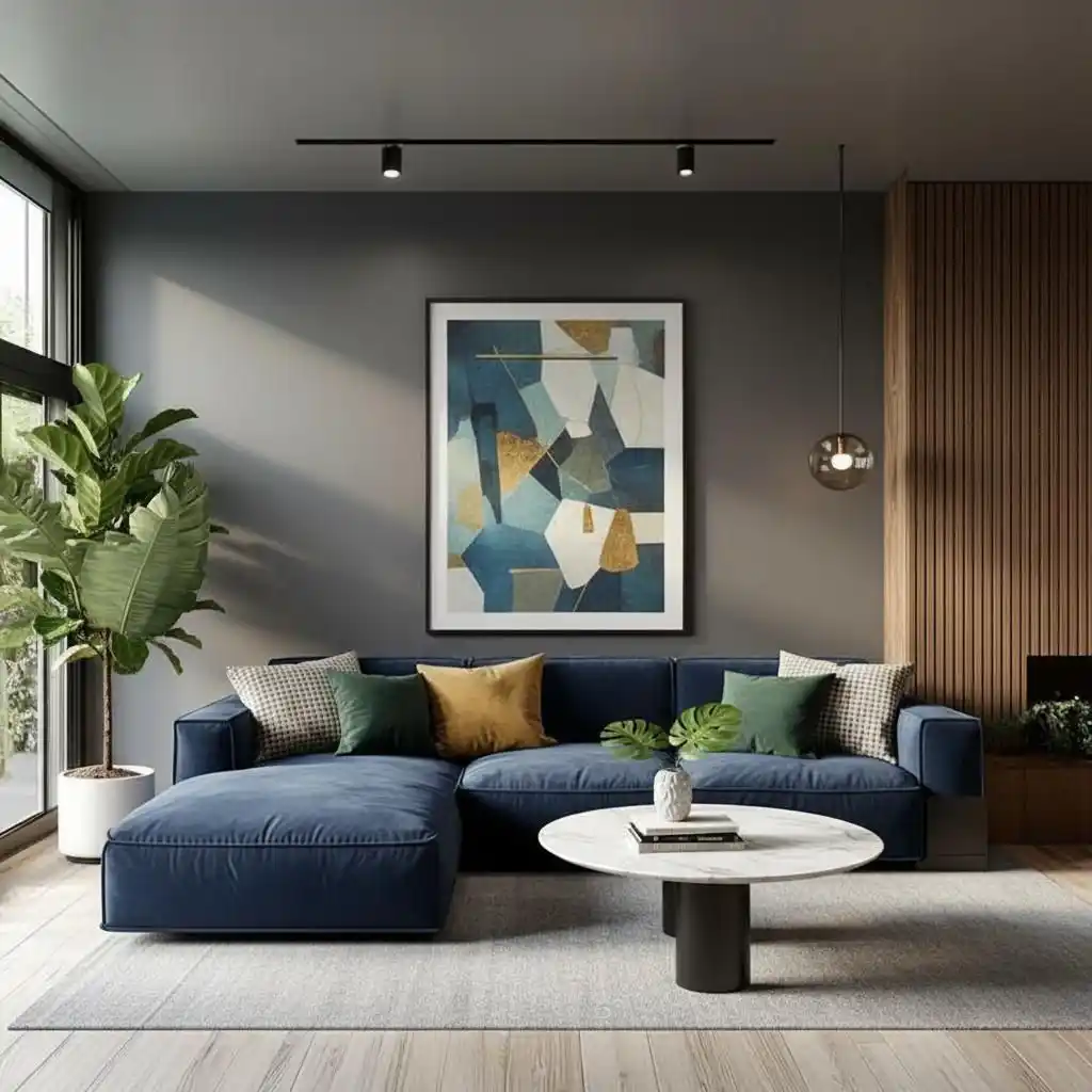 11 Minimalist Living Room Color Palette Ideas That Set the Perfect Calm Mood 10 deep navy living room
