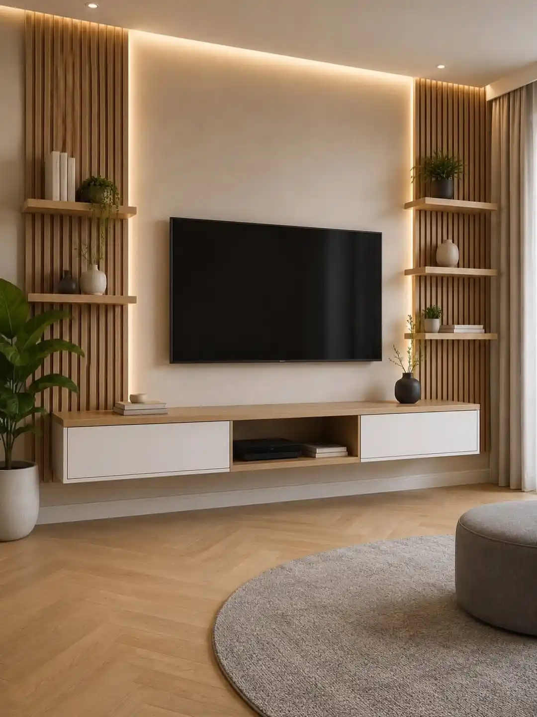 9 Minimalist Living Room Furniture Arrangement Ideas That Actually Work in Any Size Room 8 floating console living room