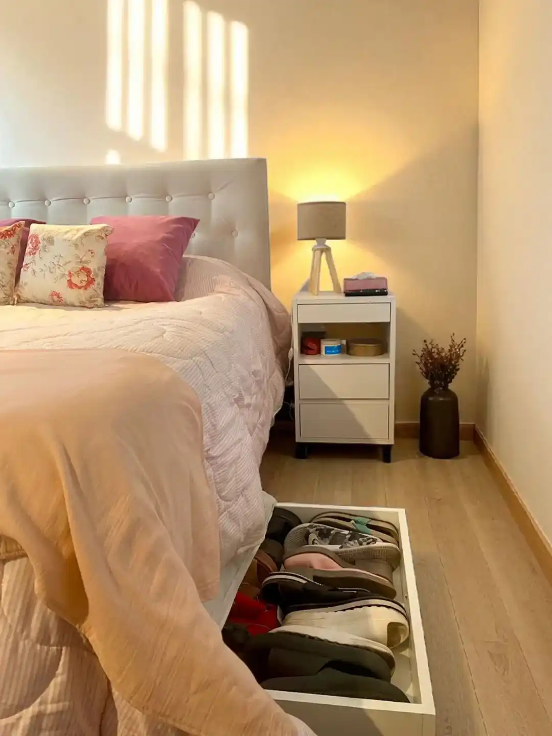 15 Shoe Storage Ideas for Bedrooms Without a Walk-In Closet 5 shoe cabinet next to bed