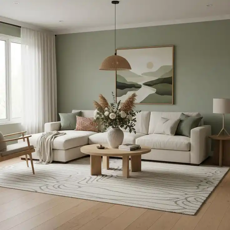 11 Minimalist Living Room Color Palette Ideas That Set the Perfect Calm Mood 4 soft sage green living room