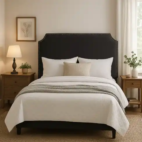velvet headboard bedroom