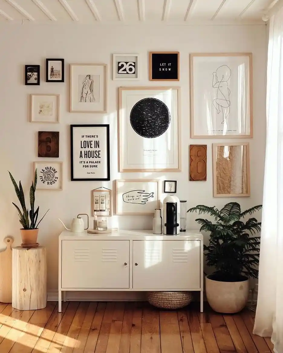 15 Living Room Wall Decor Ideas That Don't Require a Nail 5 washitape gallery wall
