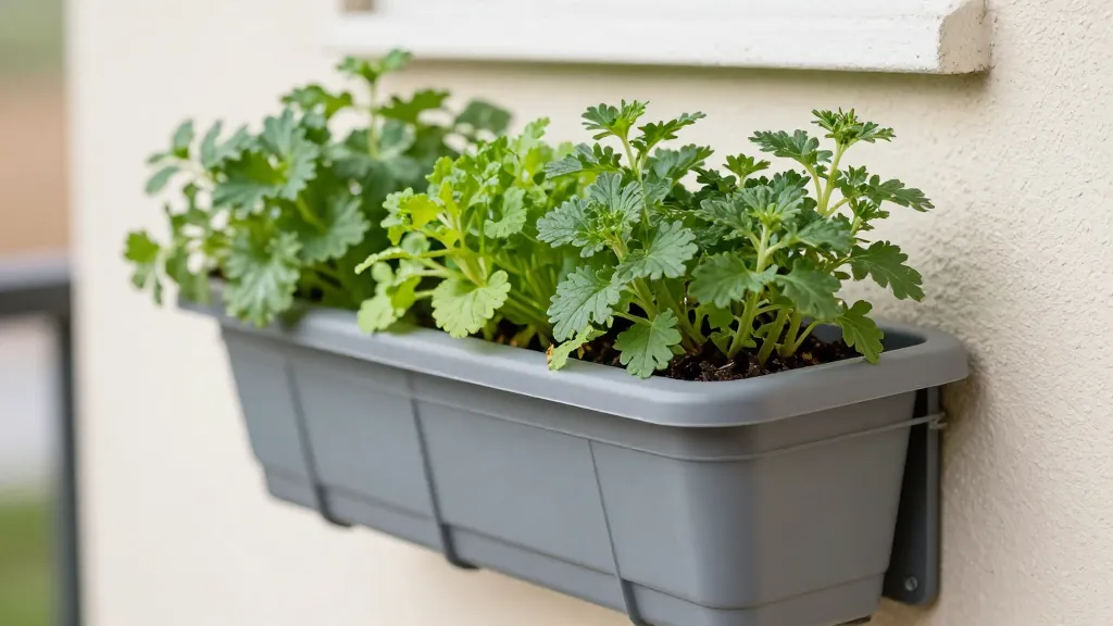 How to Create a Vertical Garden for Apartment Balcony 2 Closeup of wall-mounted planter with fresh herbs on balcony
