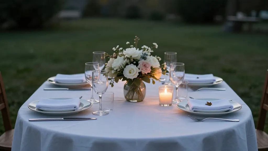 How to Decorate a Garden for a Party 2 Single decorated outdoor table setting at dusk