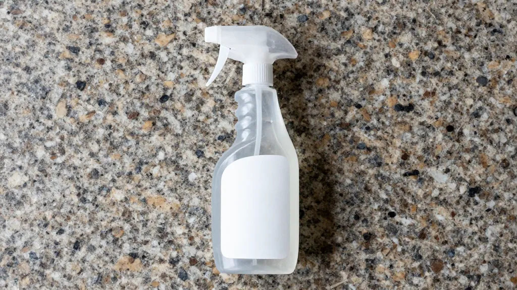 How to Clean Granite Countertops in Bathroom 2 Spray bottle with pH-neutral cleaner on granite surface